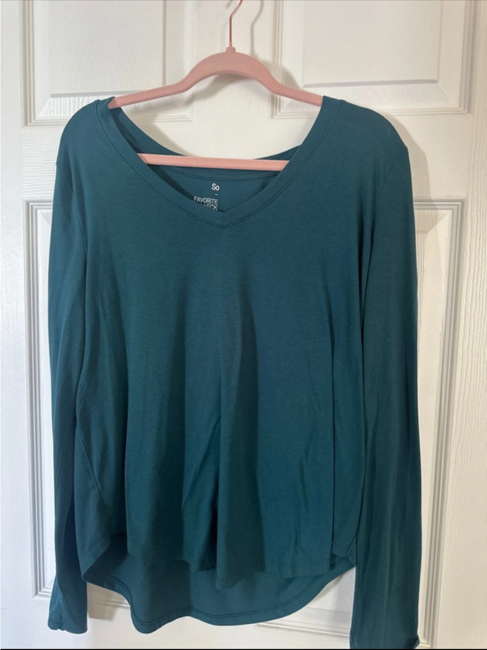 SO Teal V-Neck Long Sleeve Top